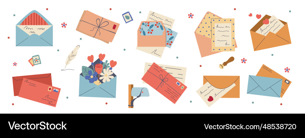 A set of various envelopes with mailpostmarks vector image