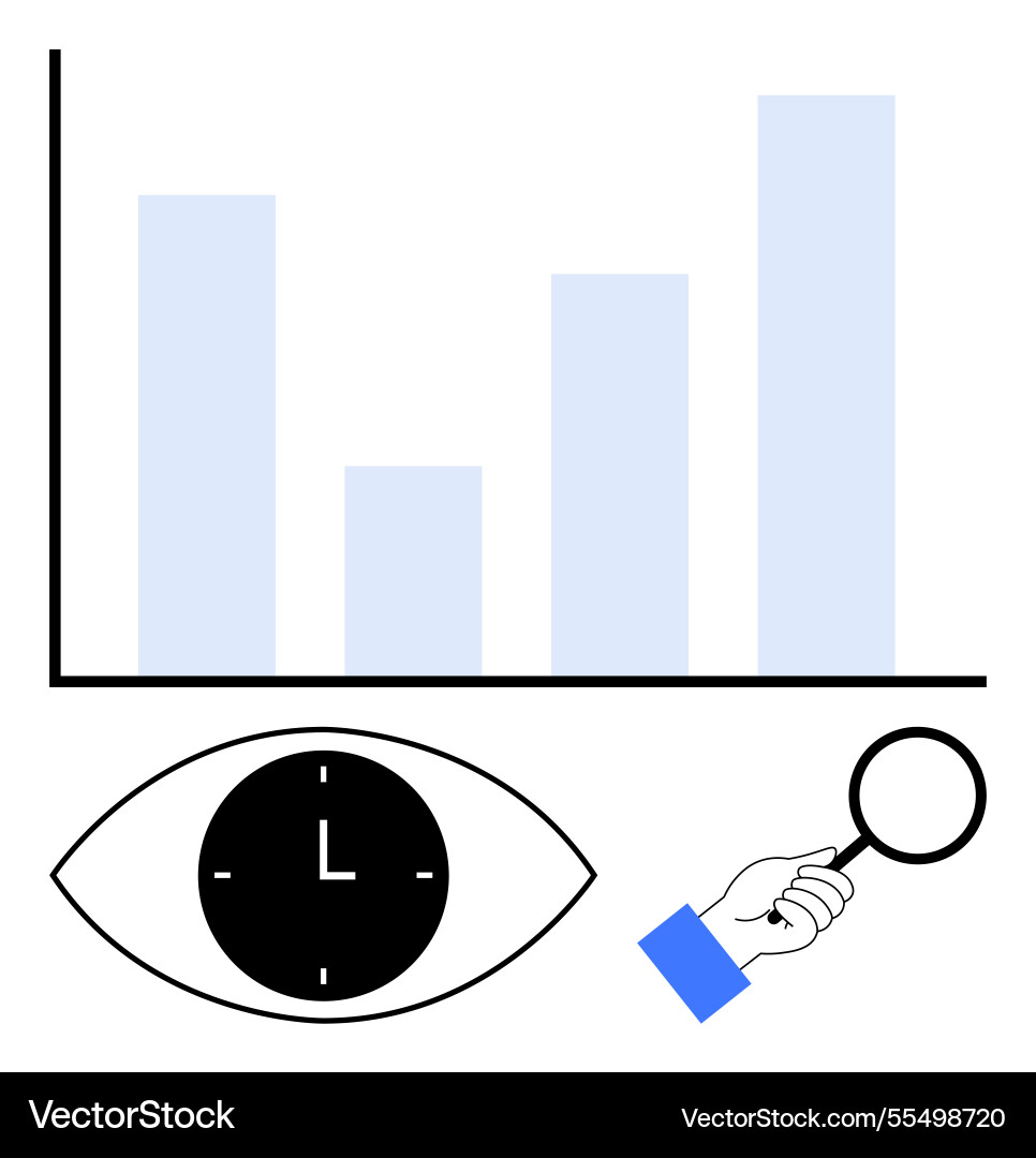 Data analysis with bar chart clock eye visual Data analysis with bar chart clock eye visual vector image