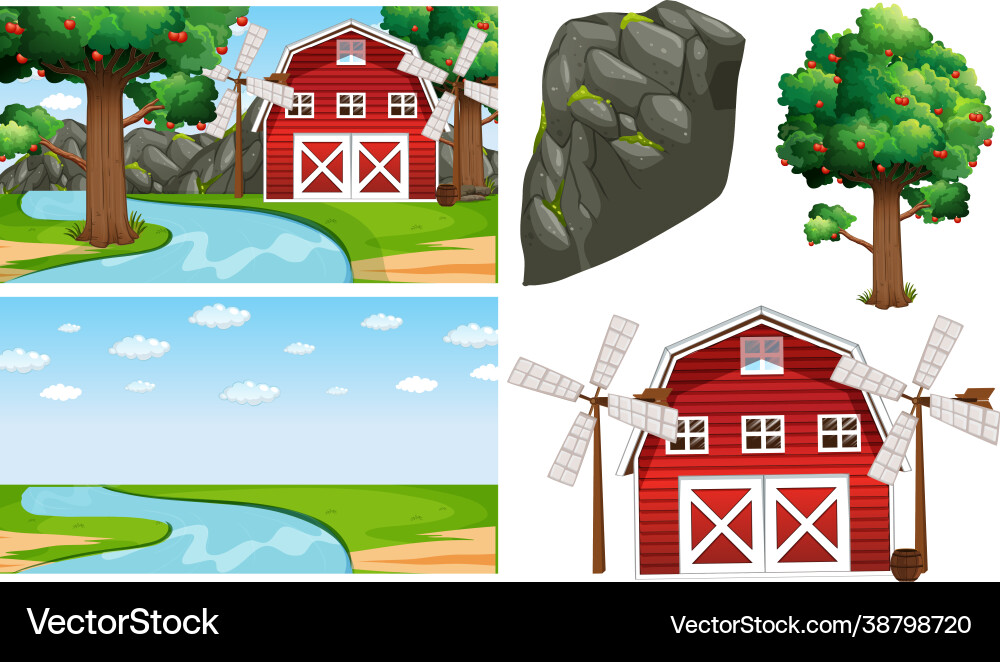 Farm element set isolated with scence Farm element set isolated with scence vector image