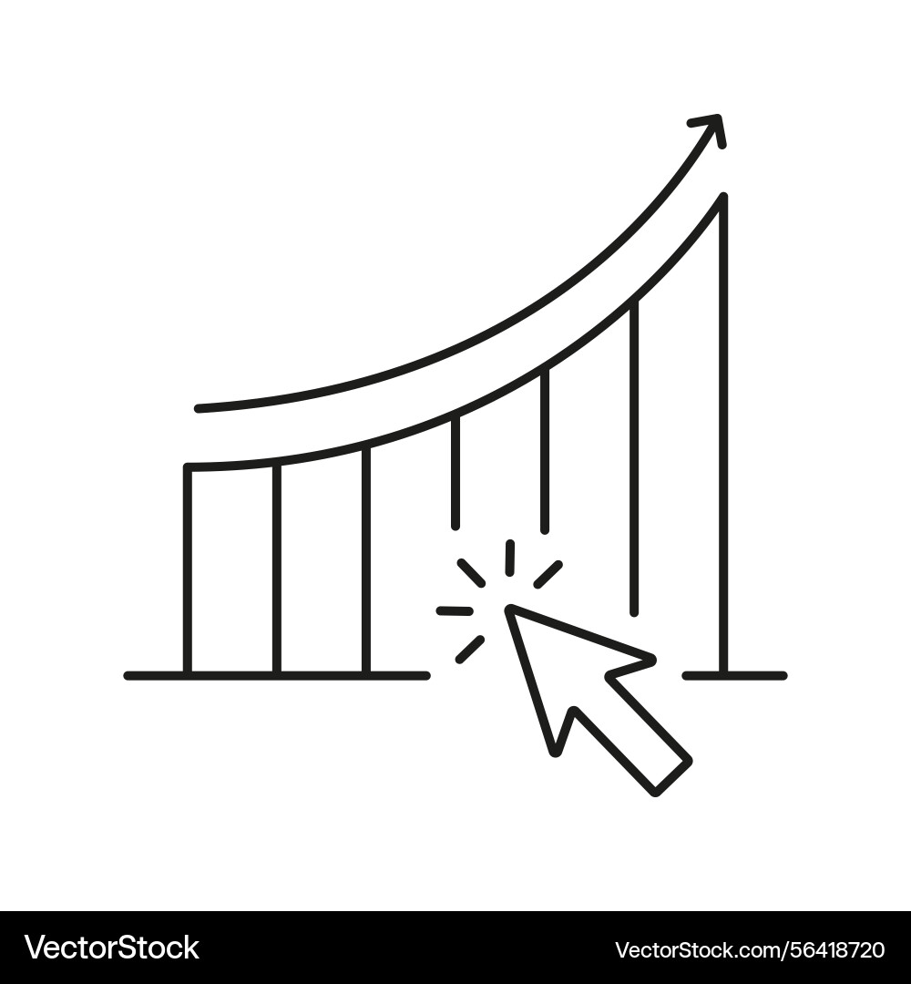 Graph with arrow and cursor line icon data Graph with arrow and cursor line icon data vector image