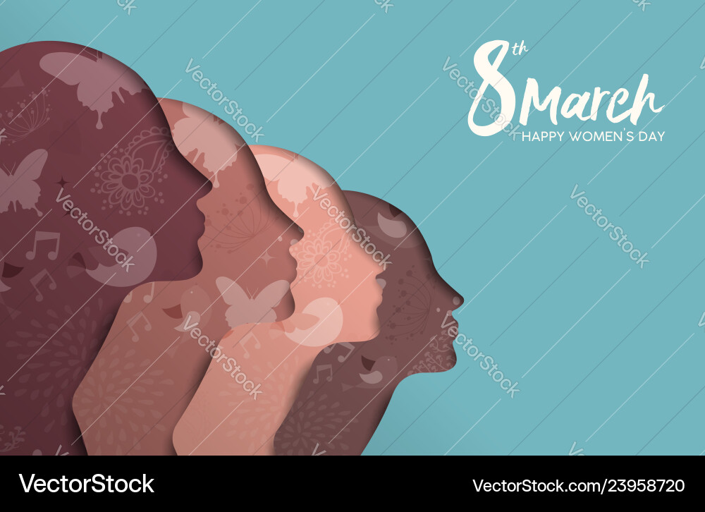 Happy womens day card of diverse women head Happy womens day card of diverse women head vector image