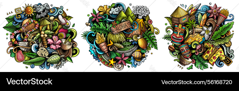 Hawaii cartoon doodle designs set Hawaii cartoon doodle designs set vector image