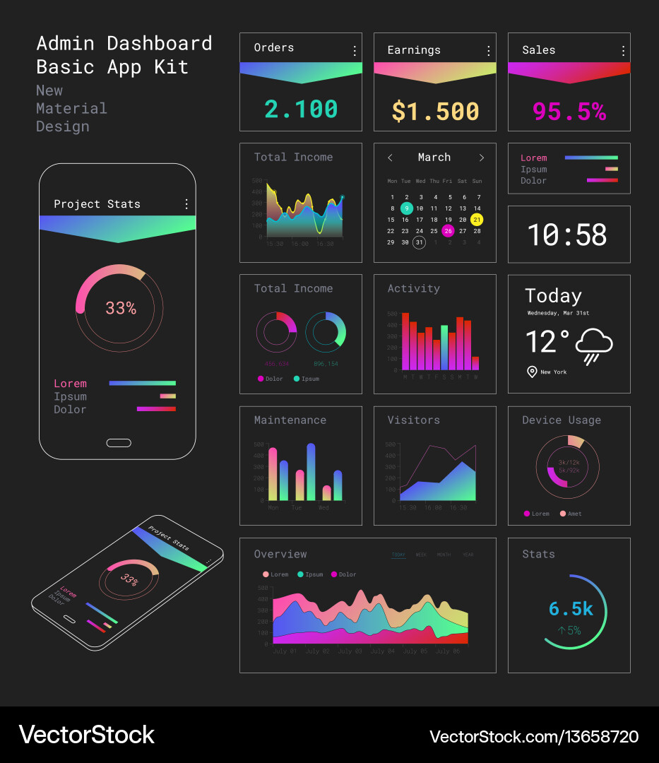 Modern Admin Dashboard UI Kit vector image