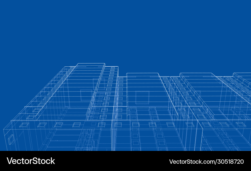 Multi-Story Building Wireframe Model Vector Image