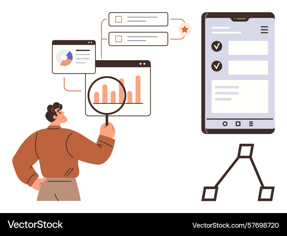 Professional analyzing data and mobile checklist Professional analyzing data and mobile checklist vector image