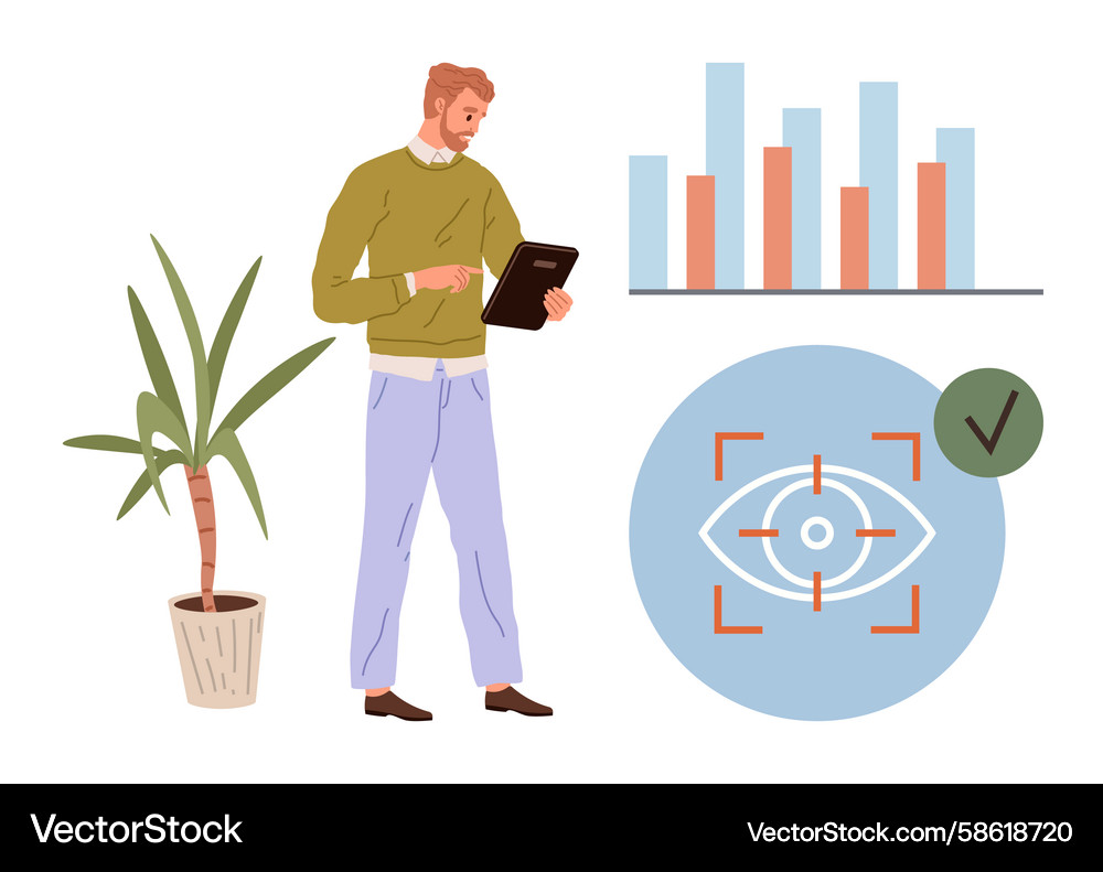 Professional analyzing data on a tablet with bar Vector Image
