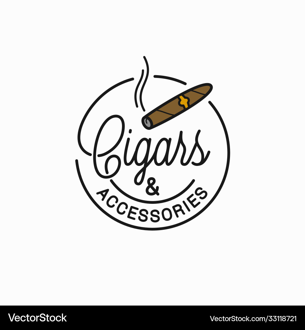Cigars and accessories logo round linear cigar Cigars and accessories logo round linear cigar vector image