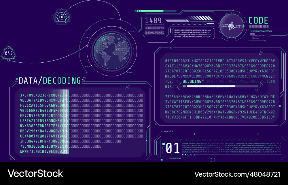 Futuristic hud design of satellite data decoding Futuristic hud design of satellite data decoding vector image