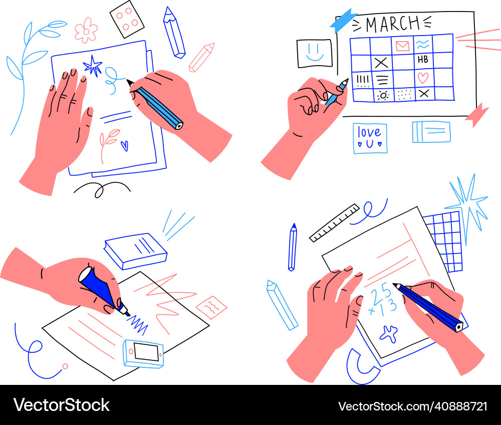 Hands write on paper filling out forms Hands write on paper filling out forms vector image