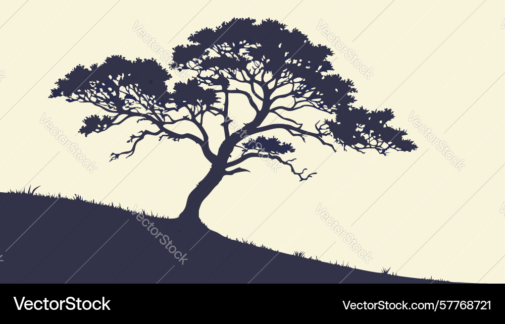 Old tree silhouette on hill design generative ai Vector Image