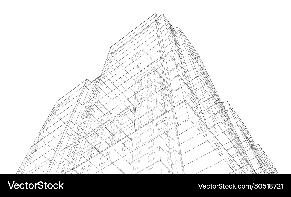 Wire-frame model a multi-storey building vector image