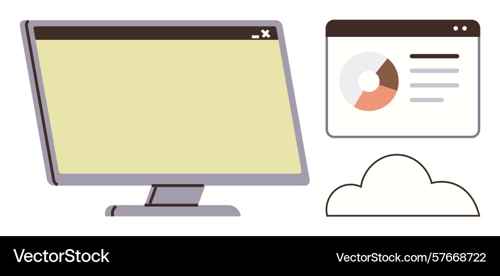 Computer monitor with data dashboard and cloud Computer monitor with data dashboard and cloud vector image