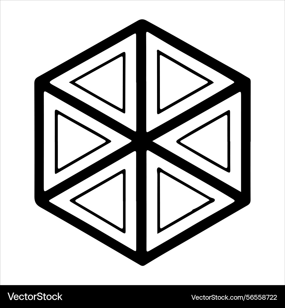 Geometric hexagon with six triangular sections Vector Image