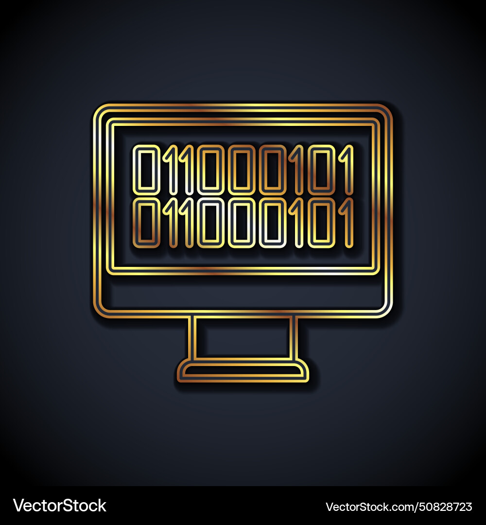 Gold line binary code icon isolated on black Gold line binary code icon isolated on black vector image