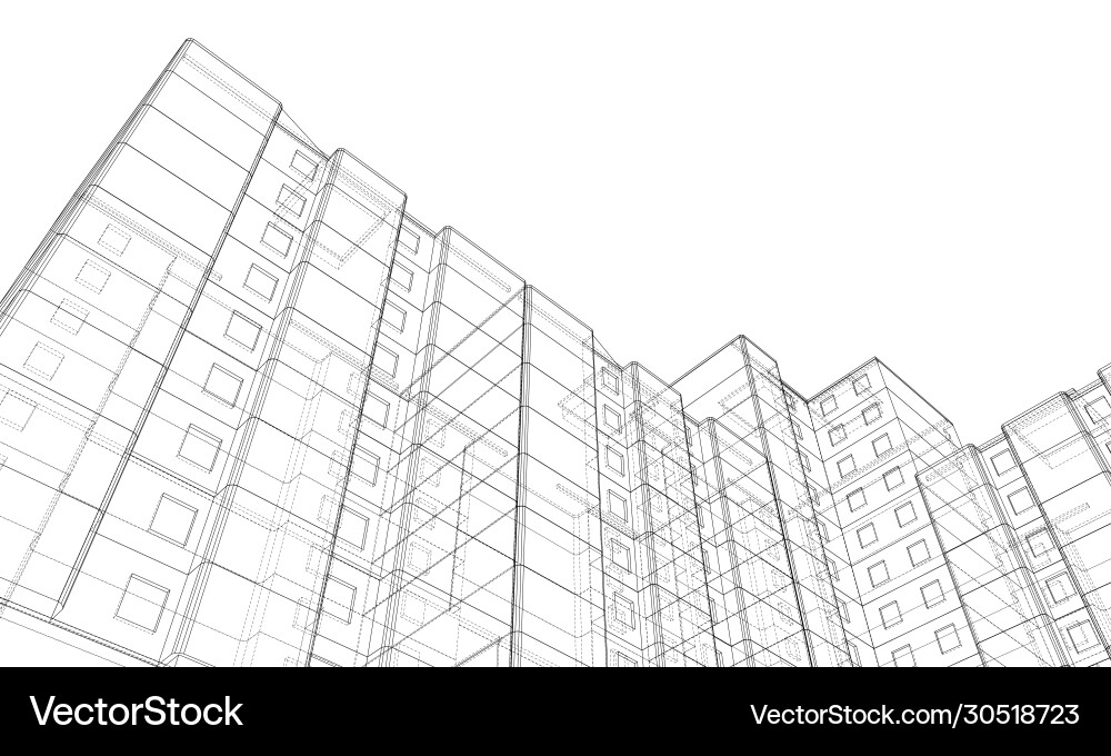 Wire-frame model a multi-storey building Wire-frame model a multi-storey building vector image