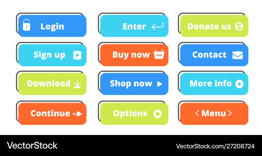 Action buttons set flat web design Action buttons set flat web design vector image