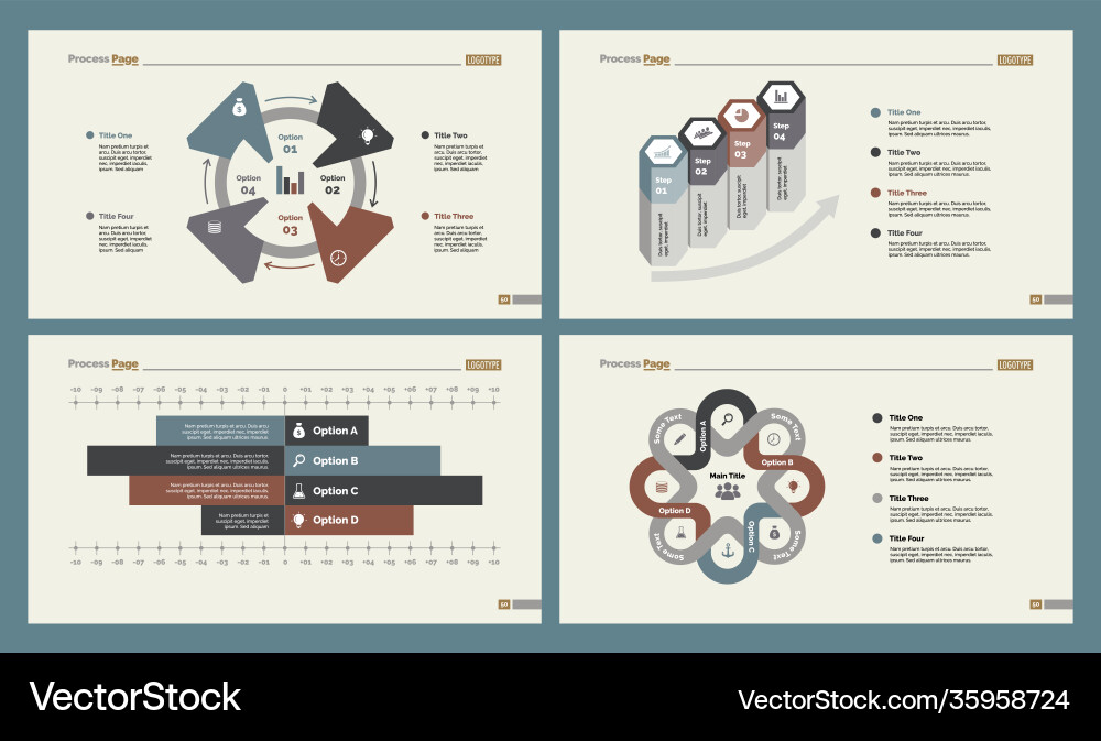 Four workflow charts slide templates set vector image