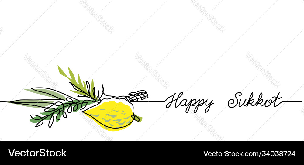 Happy Sukkot Line Art Banner Vector Image