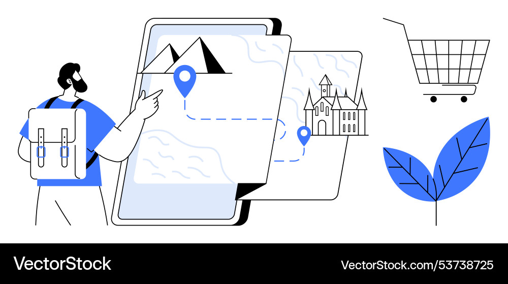 Adventurer navigating digital map with key travel Adventurer navigating digital map with key travel vector image