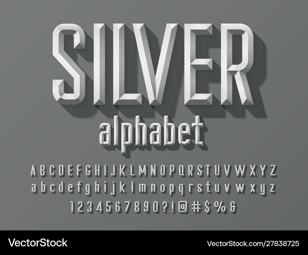 Chisel Alphabet Font - Silver Effect vector image