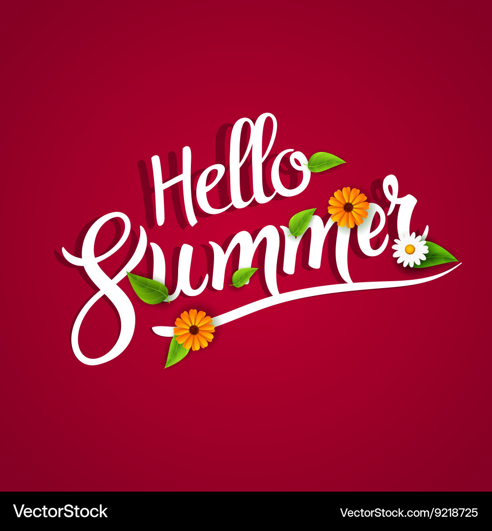 Hallo Sommer Schreibtypografie mit Blumen Vektorbild