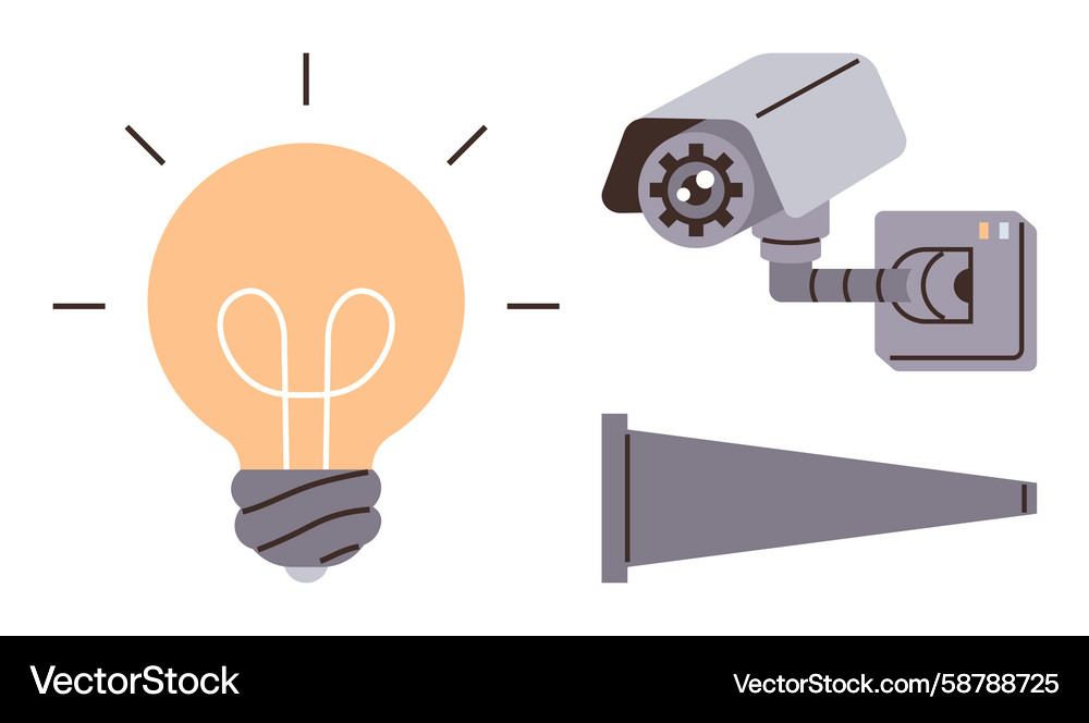 Light bulb and security camera representing Light bulb and security camera representing Vector Image