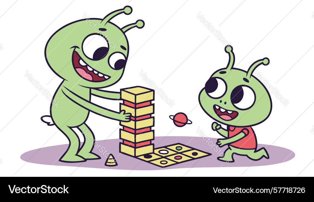 Alien monsters playing stacking game skill fun Vector Image
