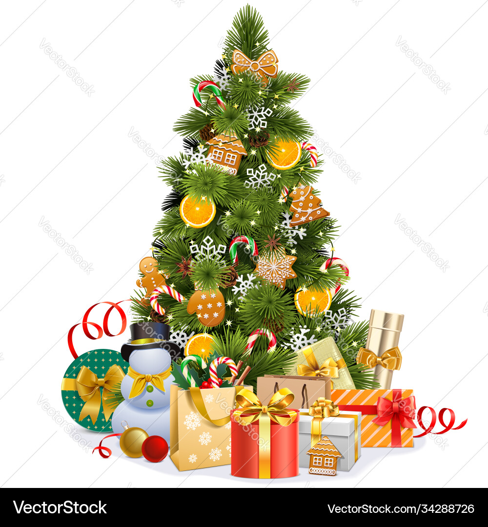 Christmas pine tree with sweet decorations Christmas pine tree with sweet decorations vector image
