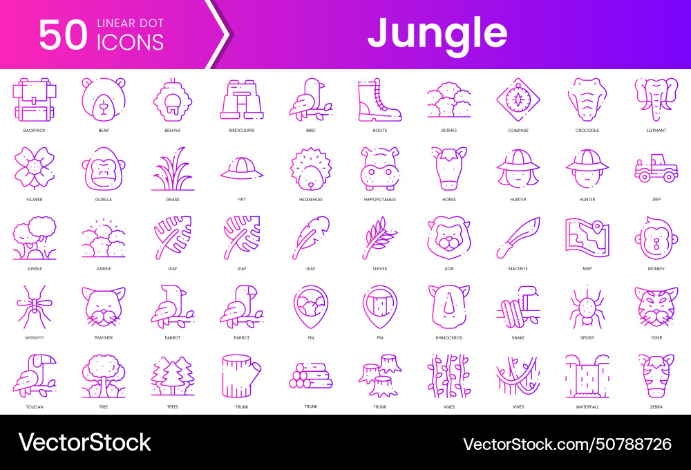 Set of jungle icons gradient style icon bundle Set of jungle icons gradient style icon bundle vector image