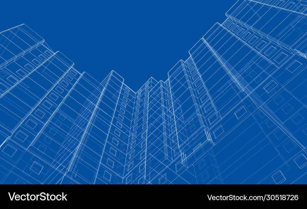 Wire-frame model a multi-storey building Vector Image