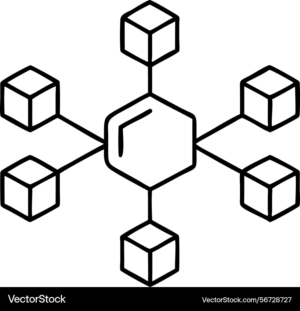 Abstract data network with six connected cubes vector image