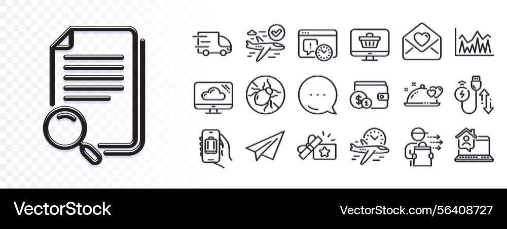Cloud storage search file and baggage app line Cloud storage search file and baggage app line vector image