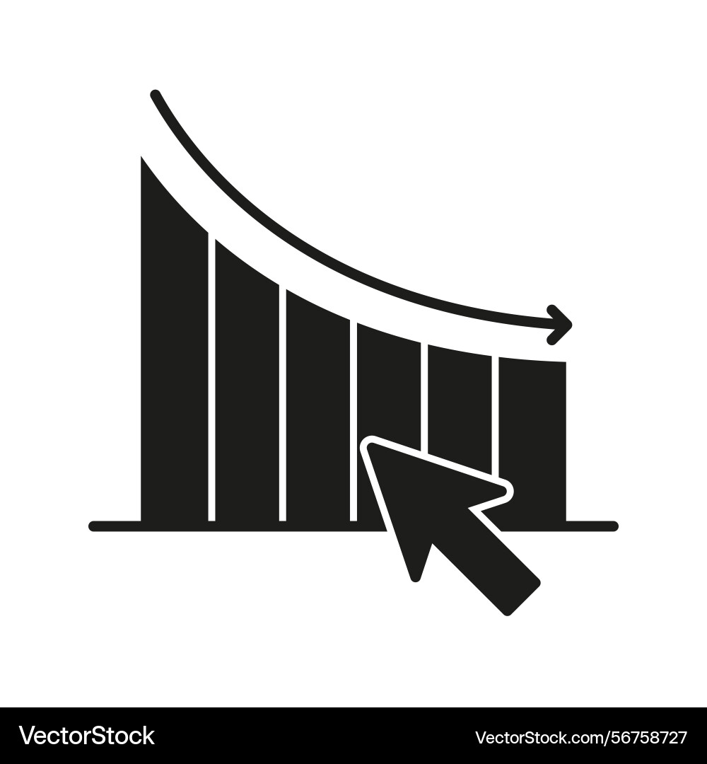 Declining bar graph with cursor solid icon Declining bar graph with cursor solid icon vector image