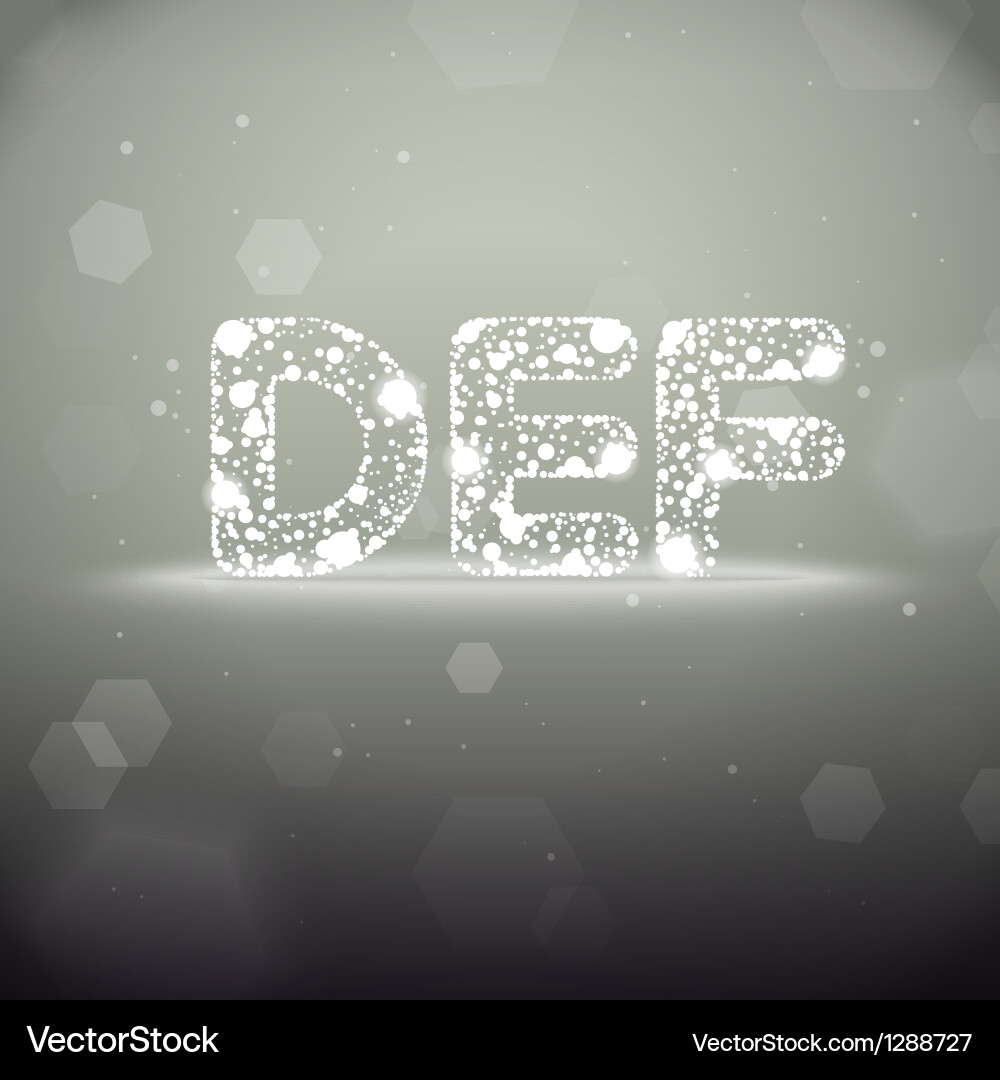 Glowing Font - D to F on Bokeh vector image