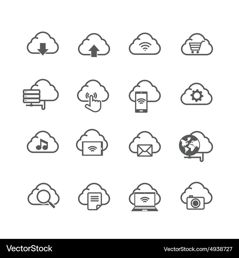 Set of cloud computer and social network Vector Image