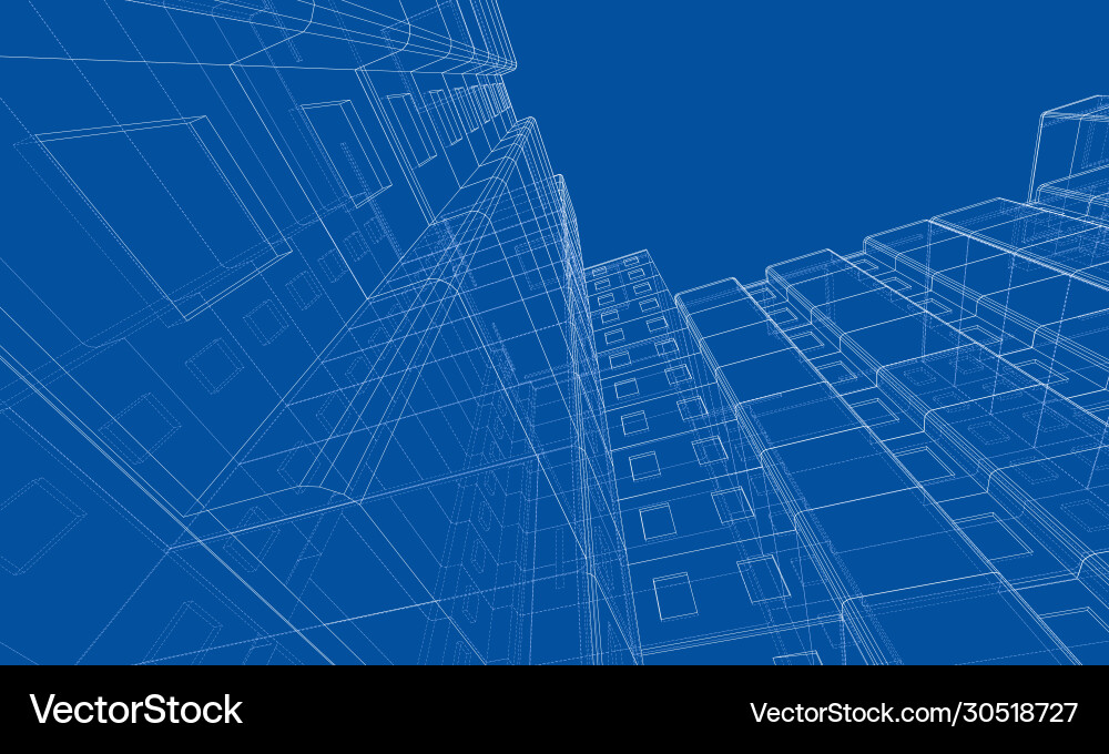 Wire-frame model a multi-storey building vector image