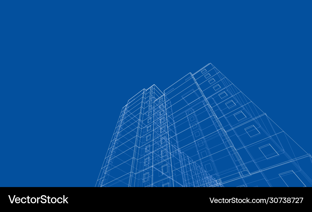 Wire-frame model a multi-storey building Vector Image