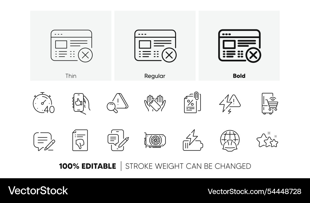 Battery write and reject web line icons vector image