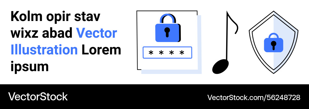 Cybersecurity elements with lock shield vector image