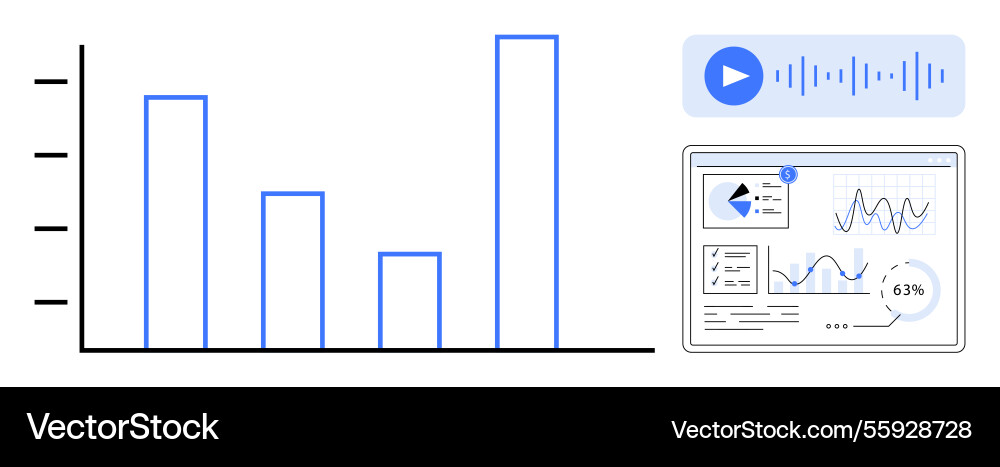 Data analysis with bar chart audio waveform Data analysis with bar chart audio waveform vector image