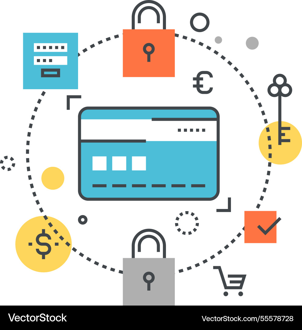 Secure transaction flat line design concept vector image