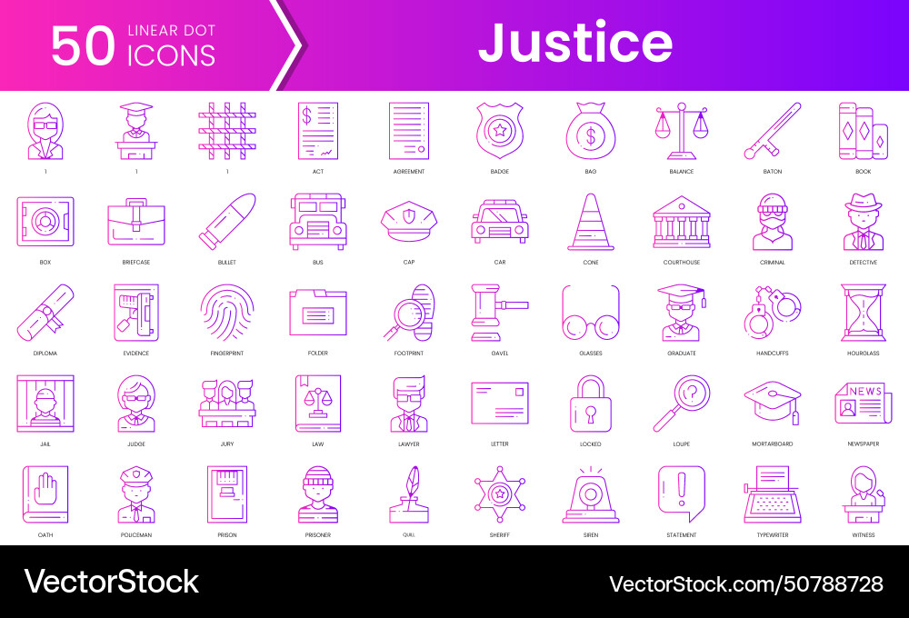 Set of justice icons gradient style icon bundle Vector Image