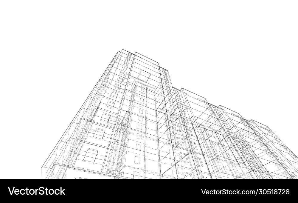 Wire-frame model a multi-storey building Vector Image