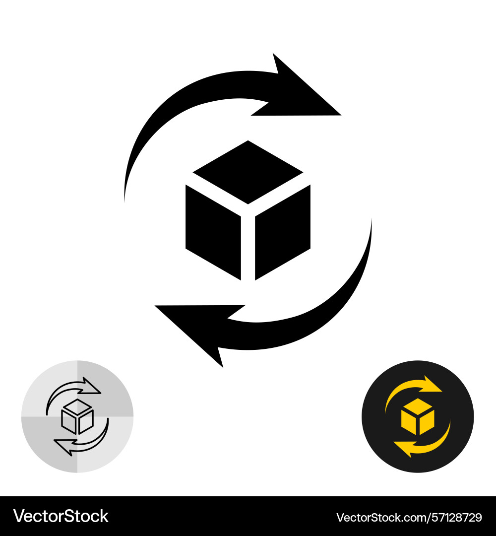 Box handle icon 3d shape with rotation arrows Box handle icon 3d shape with rotation arrows vector image