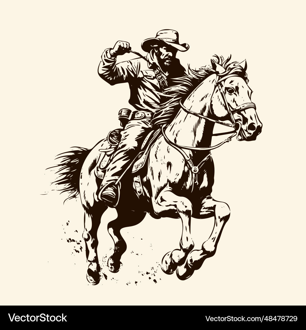 Cowboy riding the horse retro hand drawn sketch Cowboy riding the horse retro hand drawn sketch vector image