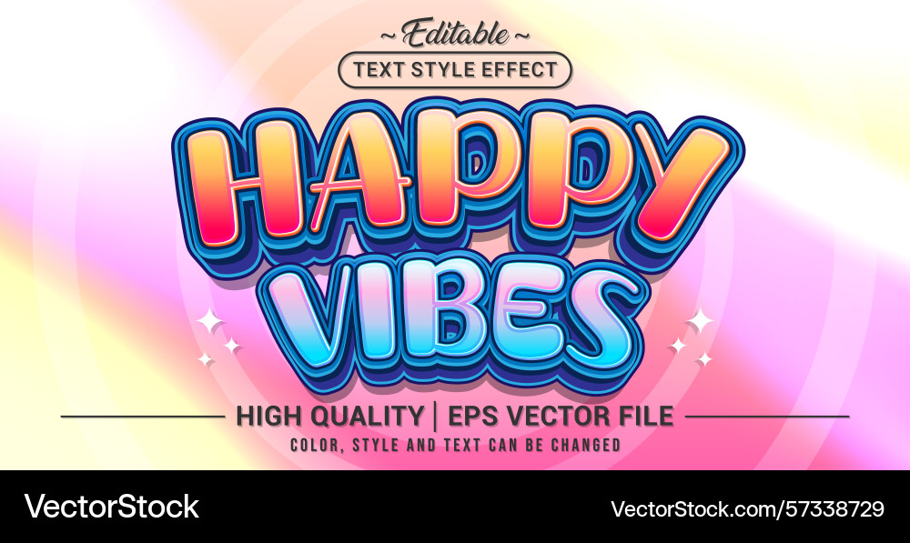 Editable 3d text effect with happy vibes Editable 3d text effect with happy vibes vector image