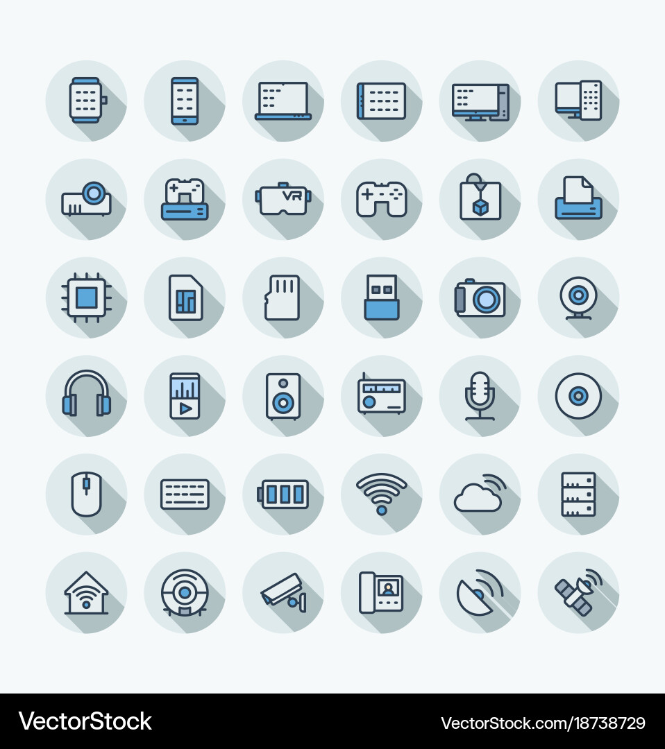 Flat color thin line icons set with digital Vector Image