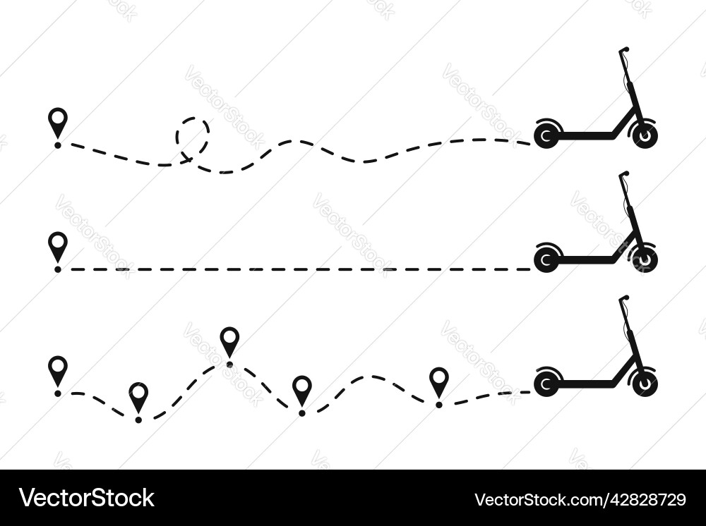 Scooter icon dotted line path with start point Scooter icon dotted line path with start point vector image