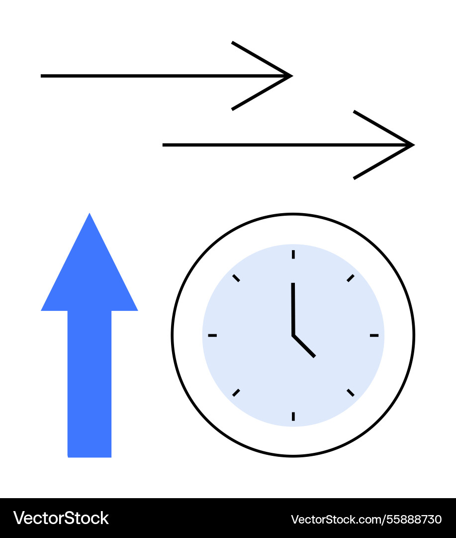Arrow and clock representing time management Arrow and clock representing time management vector image