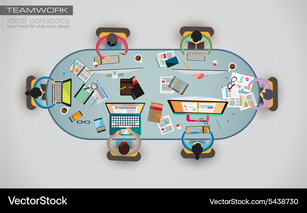 Ideal workspace for teamwork and brainsotrming vector image